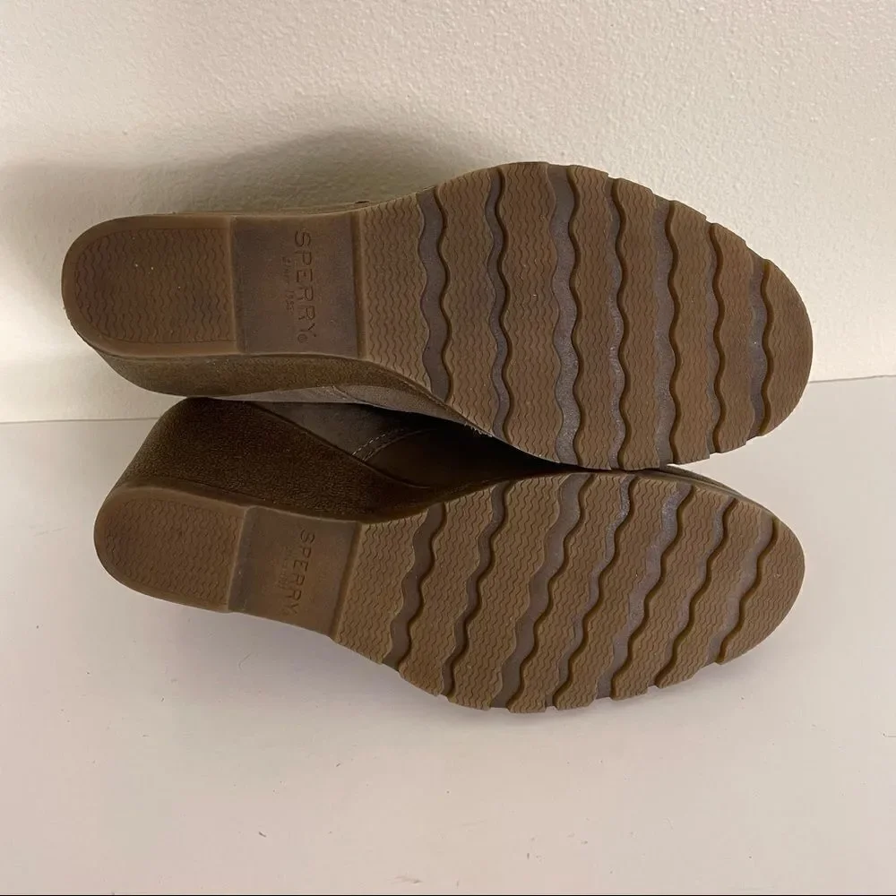 Sperry Top-Sider Tan Leather Lace‎ Up Wedge Booties size 9.5